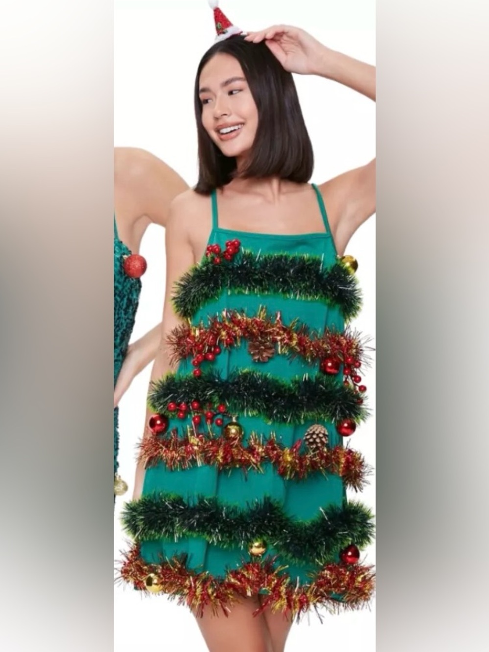 NWT Tinsel Garland Mini Dress Green/ Red Christmas Dress Festive Holiday Outfit